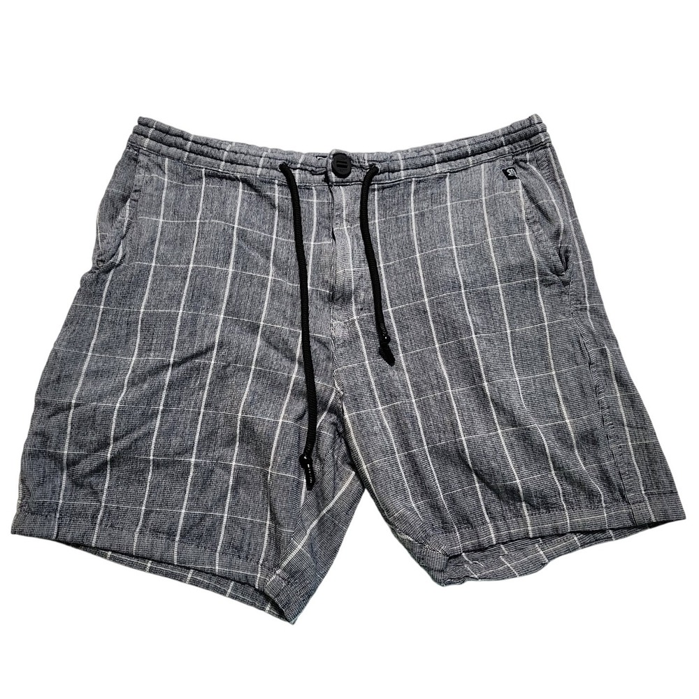 Lost Plaid Shorts Mens 34 Gray White Drawstring‎ Casual Summer